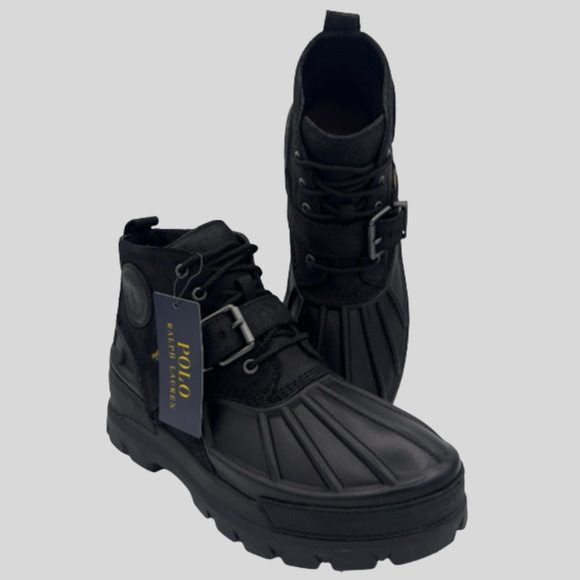 Polo Ralph Lauren Oslo Men’s 10 Black Leather Suede Duck Boots Waterproof Winter - Picture 1 of 8